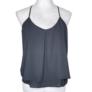 Ambiance Black Pleated Layered Racerback Sheer Cami Blouse Top Layers Medium